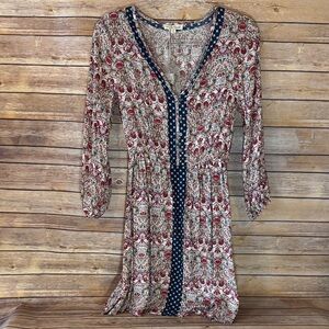 Floral Hem & Thread V-Neck Dress with Navy Accents